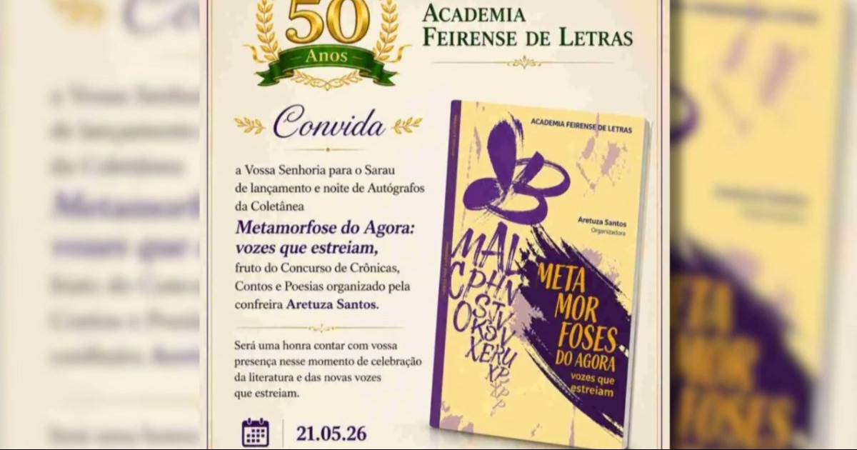 ‘Metamorfose do Agora: vozes que estreiam’  -  Academia Feirense de Letras realiza sarau de coletânea de crônicas, contos e poesias