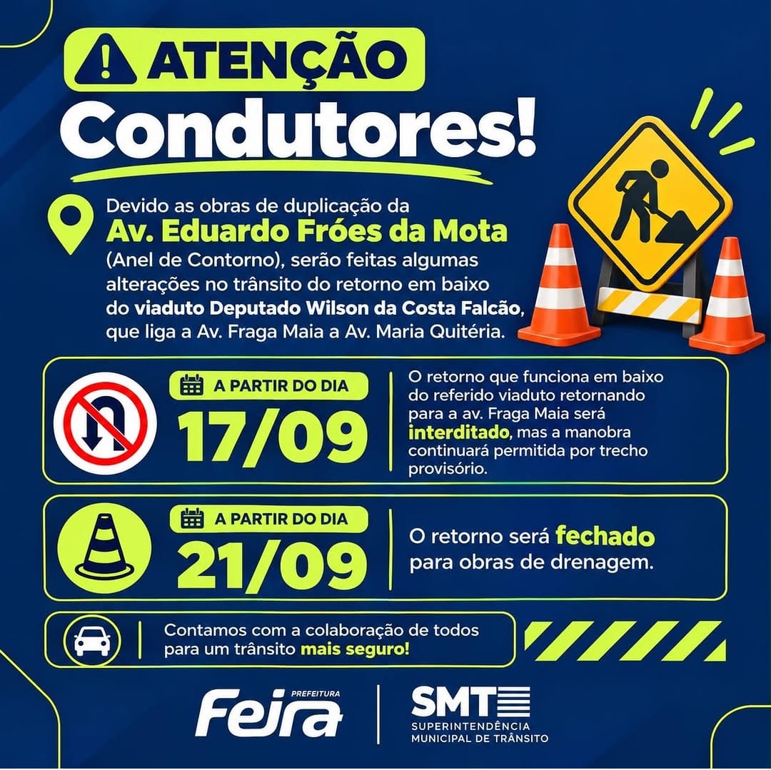 SMT informa alterações temporárias no trânsito sob o Viaduto Deputado Wilson da Costa Falcão devido às obras de duplicação do Anel de Contorno