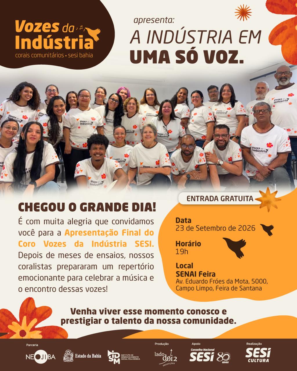 Vozes da Indústria apresenta “A Indústria em uma Só Voz” nesta quarta-feira em Feira de Santana